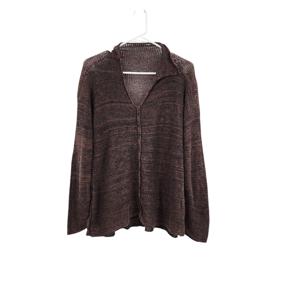 Women's Vintage Linen Silk Blend Chunky Knit Slouchy  V-neck Sweater - Picture 1 of 8